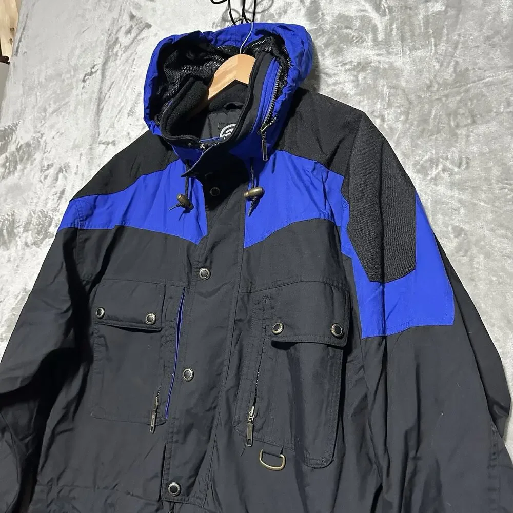 Vintage Marker Ski Jacket Mens Size XL Black Anorak Outdoors Pullover 90s W Hood